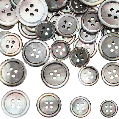 42Pcs 4 Styles 4-Hole Natural Black Lip Shell Buttons SHEL-BBC0001-17-1