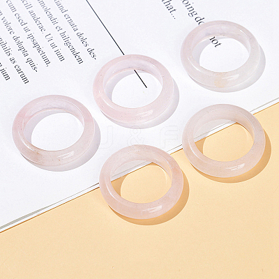 Natural Rose Quartz Plain Band Finger Rings RJEW-H230-13F-02-1