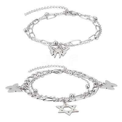 4Pcs 2 Styles Alloy Multi-strand Bracelets for Women BJEW-SC0001-59-1