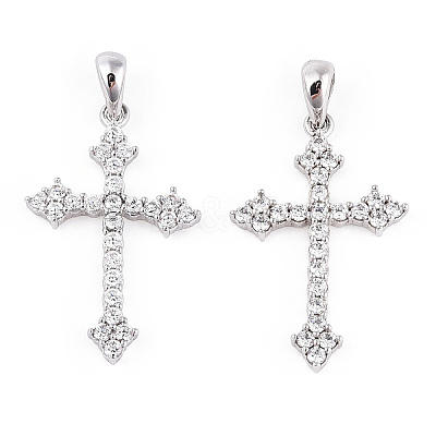 Rhodium Plated 925 Sterling Silver Micro Pave Clear Cubic Zirconia Pendants STER-T007-31P-1