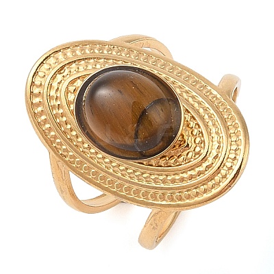 Oval Natural Tiger Eye Finger Rings RJEW-Z057-14G-01-1