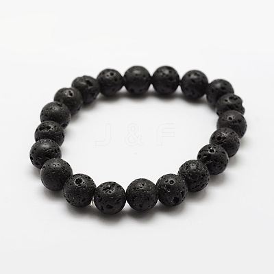 Natural Lava Rock Round Beads Stretch Bracelets BJEW-G550-07-10mm-1