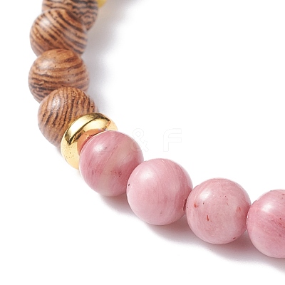 Natural Wenge Wood & Gemstone Round Beaded Stretch Bracelet for Women BJEW-JB07544-1