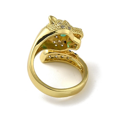 Rack Plating Brass Micro Pave Cubic Zirconia Leopard Finger Ring RJEW-A036-01G-1