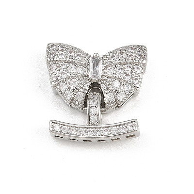 Brass Micro Pave Clear Cubic Zirconia Fold Over Clasps KK-C075-38P-1