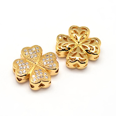 Clover Brass Micro Pave Cubic Zirconia Beads ZIRC-E010-10G-1