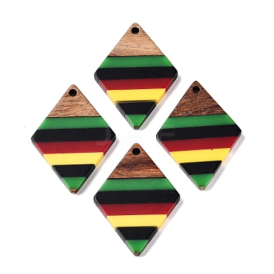 Jamaican Colour Epoxy Resin & Walnut Wood Pendants RESI-N039-122N-1