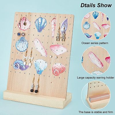 Ocean Them Printed Wooden Earring Display Stands EDIS-WH0006-51-1