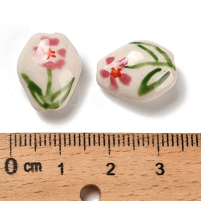 Flower Theme Printed Handmade Porcelain Beads LAMP-D303-06A-01-1