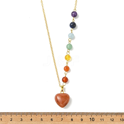 Chakra Natural Red Aventurine Heart Pendant Brass Cable Chain Necklaces for Women NJEW-JN06267-01-1