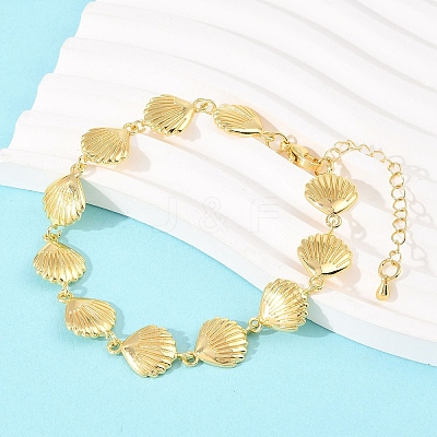Shell Shape Brass Link Chain Bracelets for Women BJEW-K248-07C-G-1
