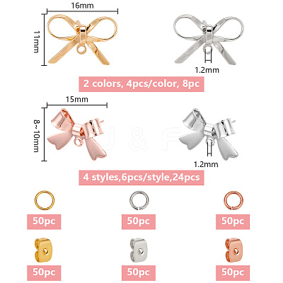 24Pcs 4 Style Bowknot Brass Stud Earring Findings DIY-DR0001-30-1