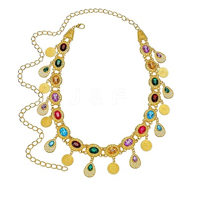 Ethnic Style Alloy with Acrylic Colorful Oval Link Chain Teardrop Tassel Waist Belly Chains for Women FS-WGB9AE6-01-1