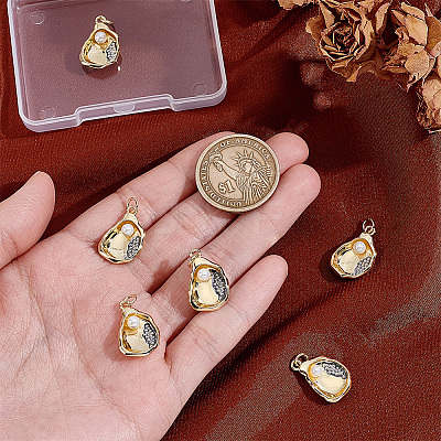 6Pcs Brass & ABS Imitation Pearl Pendants KK-PH0014-93-1