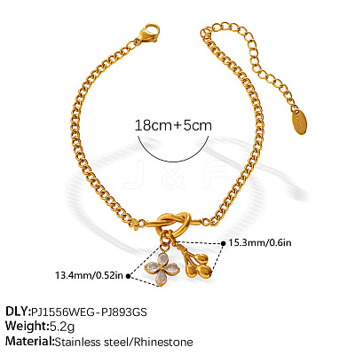 304 Stainless Steel Crystal Rhinestone Knot Charm Bracelets for Women WGFD32A-04-1