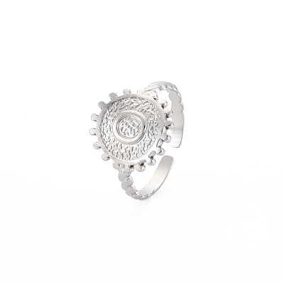 Non-Tarnish 304 Stainless Steel Flat Round with Initial Letter Open Cuff Ring for Men Women RJEW-S405-246P-O-1