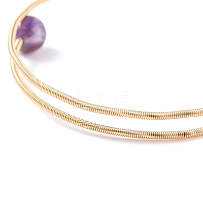 Natural Amethyst Round Beaded Bangle BJEW-JB07816-03-1