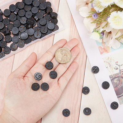 26Pcs 26 Styles Flat Round with Letter Wooden Cabochons WOOD-GA0001-28-1