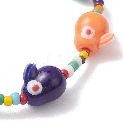 Rabbit Porcelain & Glass Seed Beads Stretch Bracelets for Women BJEW-TA00705-1
