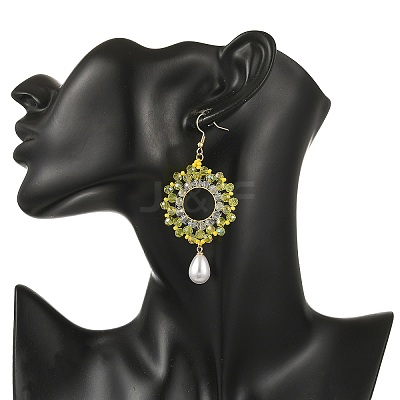 Brass Glass Beads Dangle Earrings EJEW-MZ00764-1
