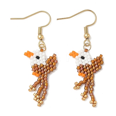 304 Stainless Steel MIYUKI Glass Seed Beads Bird Dangle Earrings EJEW-MZ00555-03-1