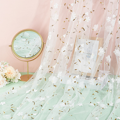 Flower Pattern Milk Fiber Mesh Fabric DIY-WH0888-09A-1