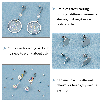 80Pcs 4 Style 304 Stainless Steel Stud Earring Findings and 90Pcs Ear Nuts STAS-UN0034-92-1