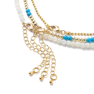 3Pcs 3 Style Natural Pearl & White Moonstone & Synthetic Turquoise & Opalite Beaded Necklaces Set NJEW-JN04000-1