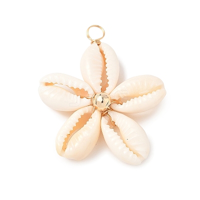 Natural Mixed Cowrie Shell Pendants PALLOY-JF03859-01-1