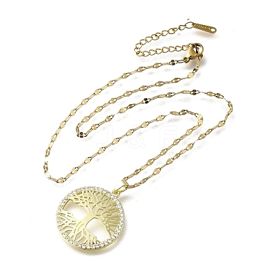 Brass Micro Pave Clear Cubic Zirconia Tree of Life Pendants LS-NJEW-H066-01F-G-1