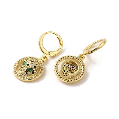 Leopard Head Brass Dangle Leverback Earrings EJEW-Q797-05D-G-1