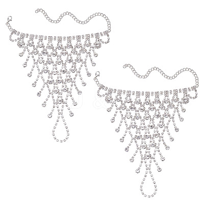 2Pcs Brass Rhinestone Chain Finger Rings Bracelet BJEW-ME0001-01S-1