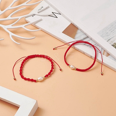 2Pcs 2 Style Natural Pearl Braided Bead Bracelets Set with Nylon Cord for Women BJEW-JB09141-01-1
