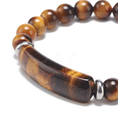 Natural Tiger Eye Beaded Stretch Bracelet BJEW-JB08879-04-1
