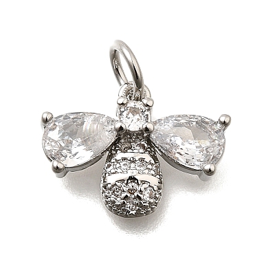 Bees Brass Micro Pave Cubic Zirconia Charms KK-S508-47P-1