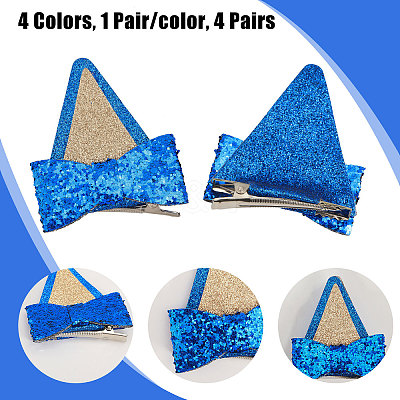 4 Pairs 4 Colors Glitter Bowknot Cat Ear Cloth Alligator Hair Clips PHAR-CA0001-004-1