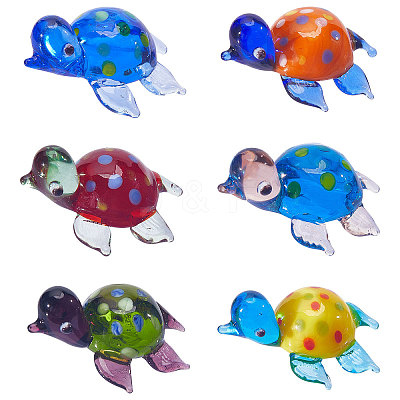 6Pcs 6 Colors Tortoise Glass Home Ornaments DJEW-GF0001-60-1