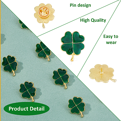 12Pcs Saint Patrick's Day Alloy Enamel Shamrock Brooch JEWB-FH0001-64B-1