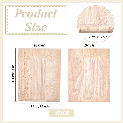 4Pcs Unfinished Rubber Wood Timber Board WOOD-FG0001-66C-1