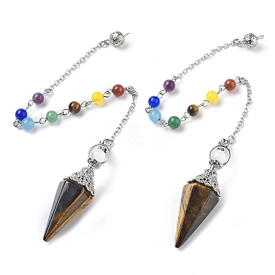 Natural Tiger Eye Hexagonal Pointed Dowsing Pendulums G-P552-05P-08-1