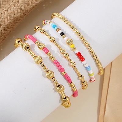 Vintage Bohemian Glass Tila Beaded Stretch Tile Bracelet Sets BU0757-1-1