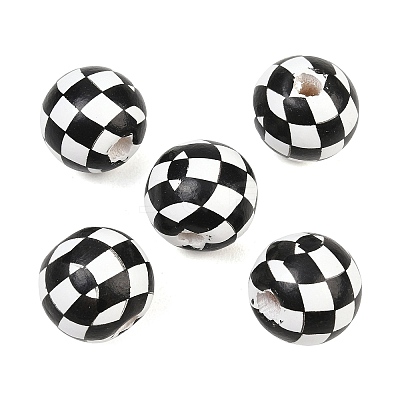 Printed Wood European Beads WOOD-G029-04-1