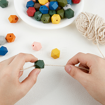 Painted Natural Wooden Beads WOOD-FH0001-09-1