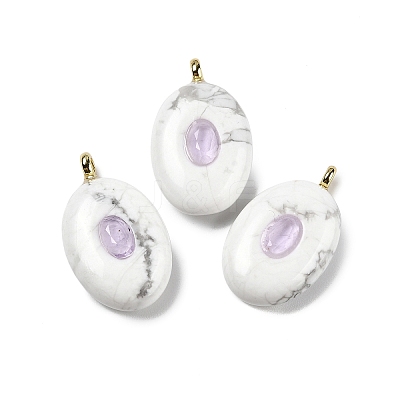 Natural Howlite & Cubic Zirconia Pendants G-Z076-01G-07-1
