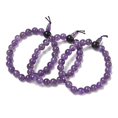 Natural Amethyst Gourd Beaded Stretch Bracelet for Women G-G997-G03-1