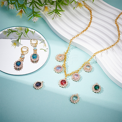10Pcs 10 Colors Zinc Alloy & Rhinestone & Cubic Zirconia Pendants FIND-UN0009-92-1