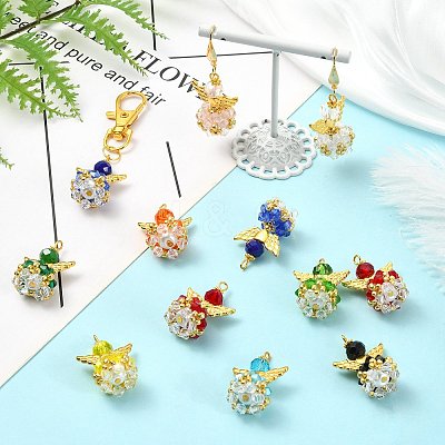 20Pcs 10 Colors Faceted Glass Pendants PALLOY-SZ00011-1