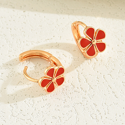 Elegant Brass Flower Hoop Earrings UD7132-1