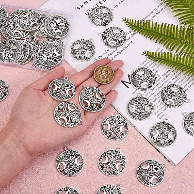 60Pcs Life of Tree Moon Charm Pendant Triple Moon Goddess Pendant Ancient Bronze for Jewelry Necklace Earring Making crafts JX339B-1