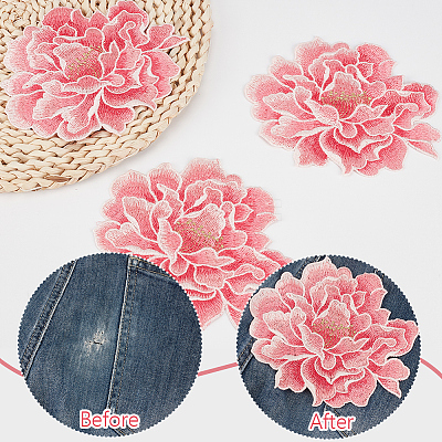 4Pcs Peony Polyester Embroidery Sew On Patches PATC-CY0001-72A-1